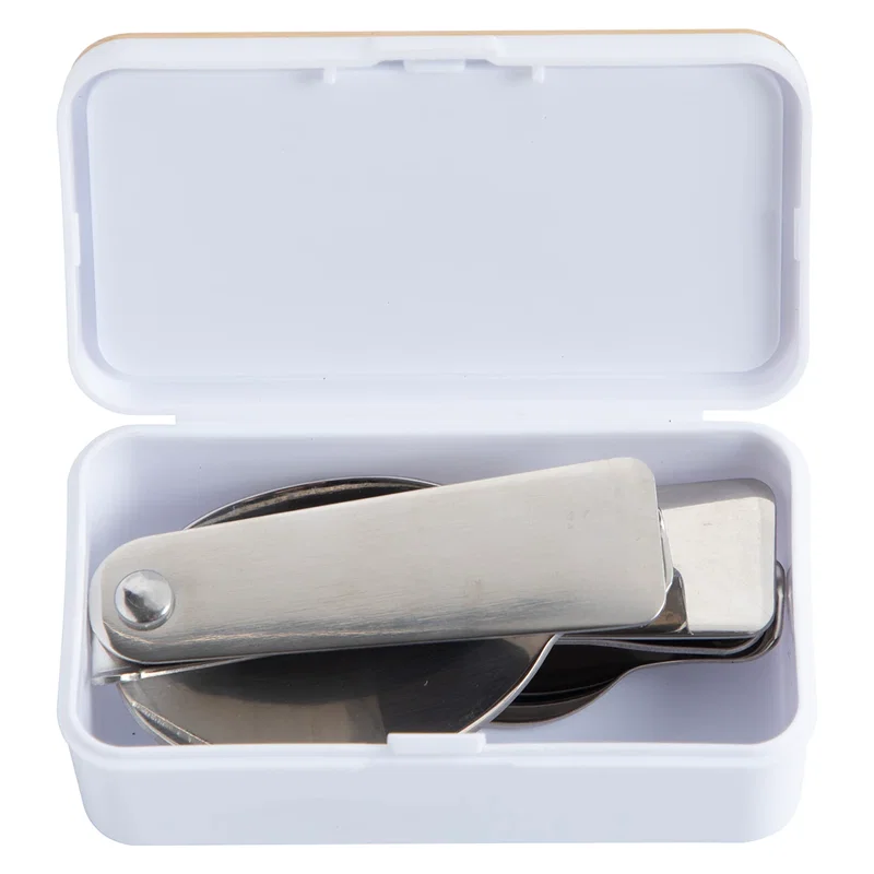 Angled view of the custom On-The-Go Cutlery Set showing the fork, knife, and spoon