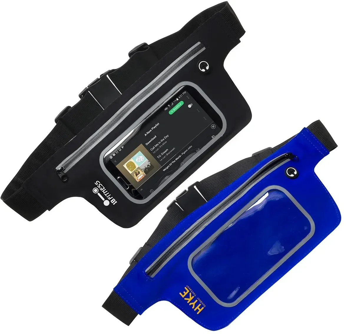 On-The-Move Touch-Thru custom waist pack front view, branded activity pack for races and gyms