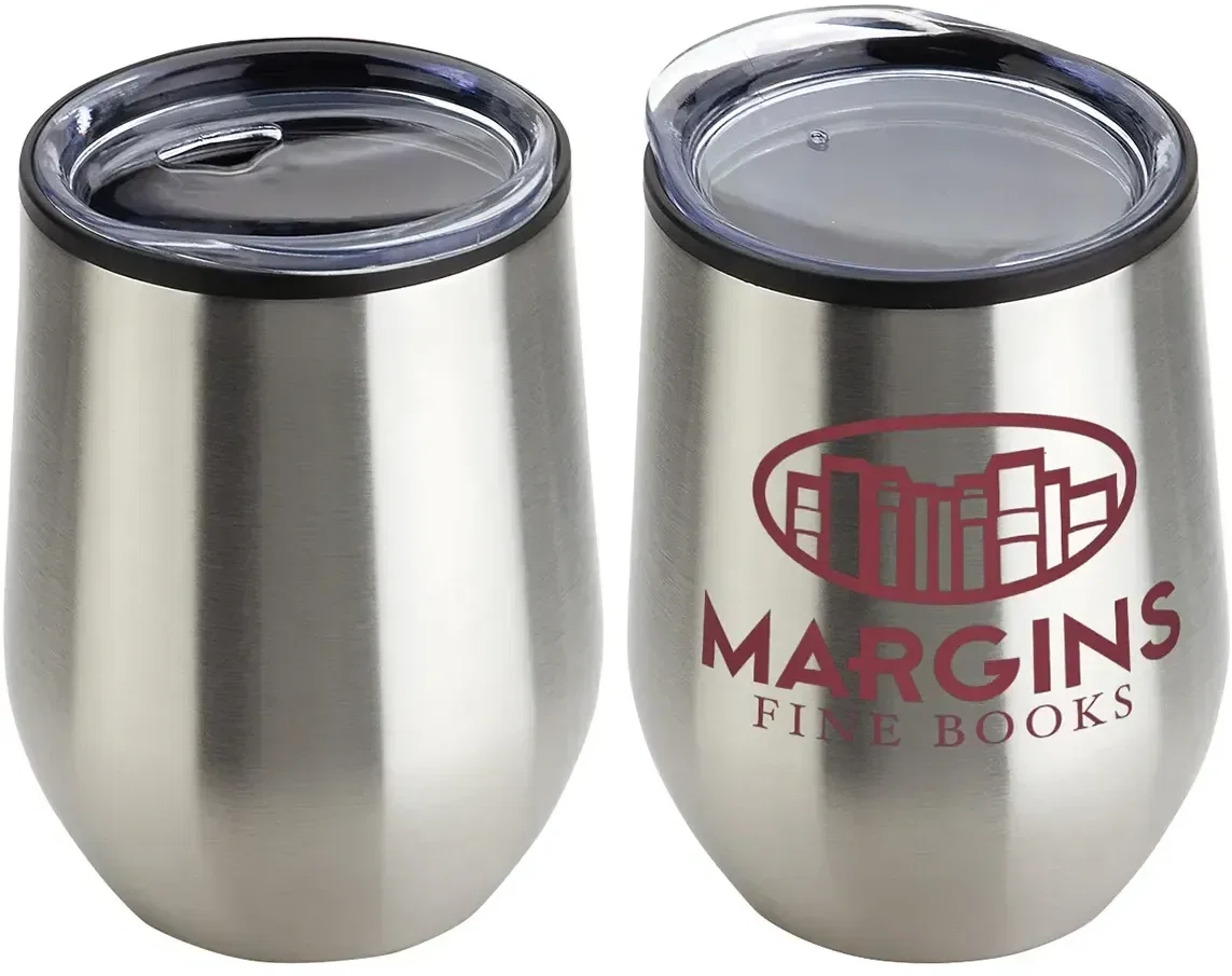 Side profile of the promotional Onyx stemless stainless steel wine tumbler