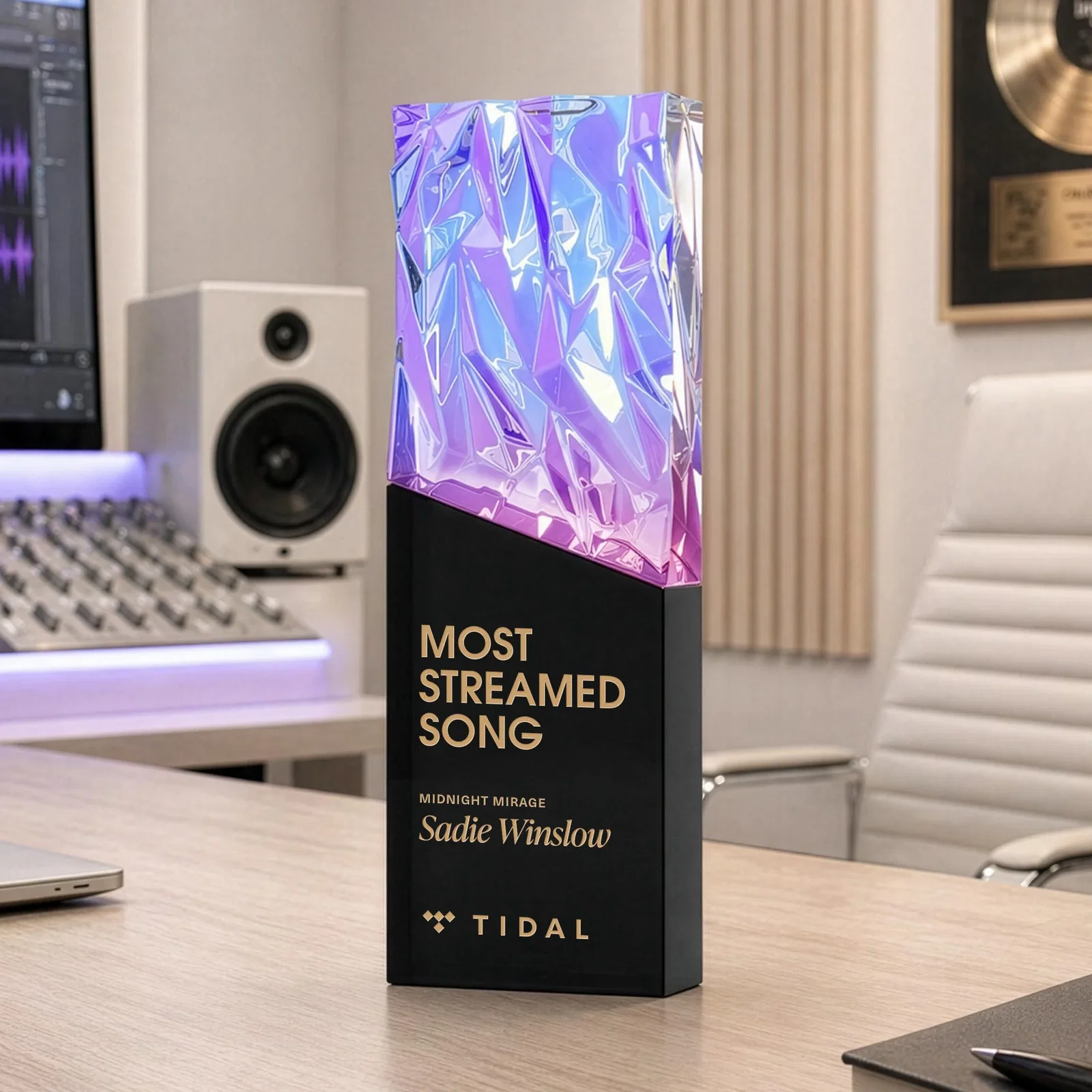 Personalized Faceted Crushed-Top Optical Crystal Award, awards for dealer and partner awards