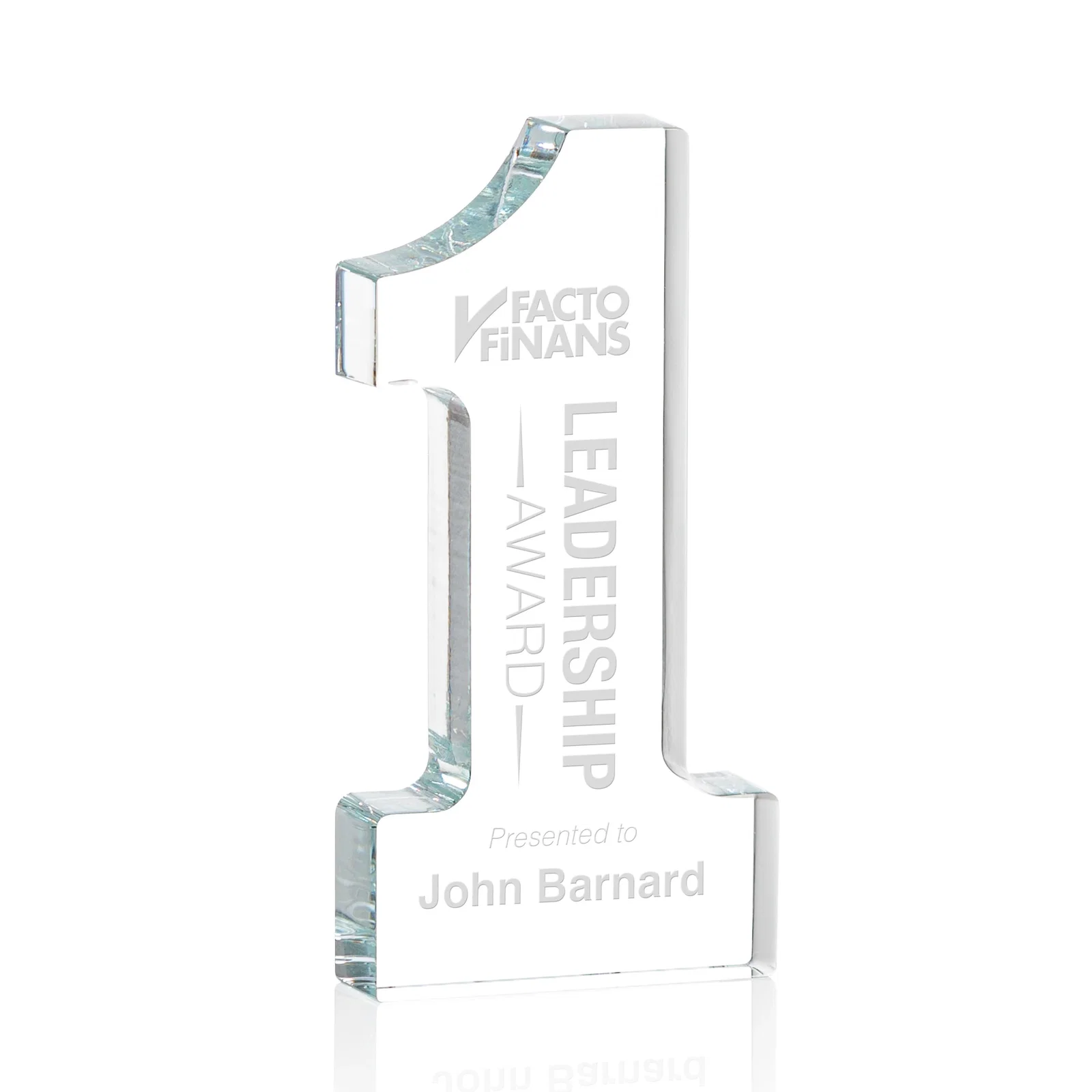 Custom Freestanding Number One Crystal Award, 5" for employee recognition