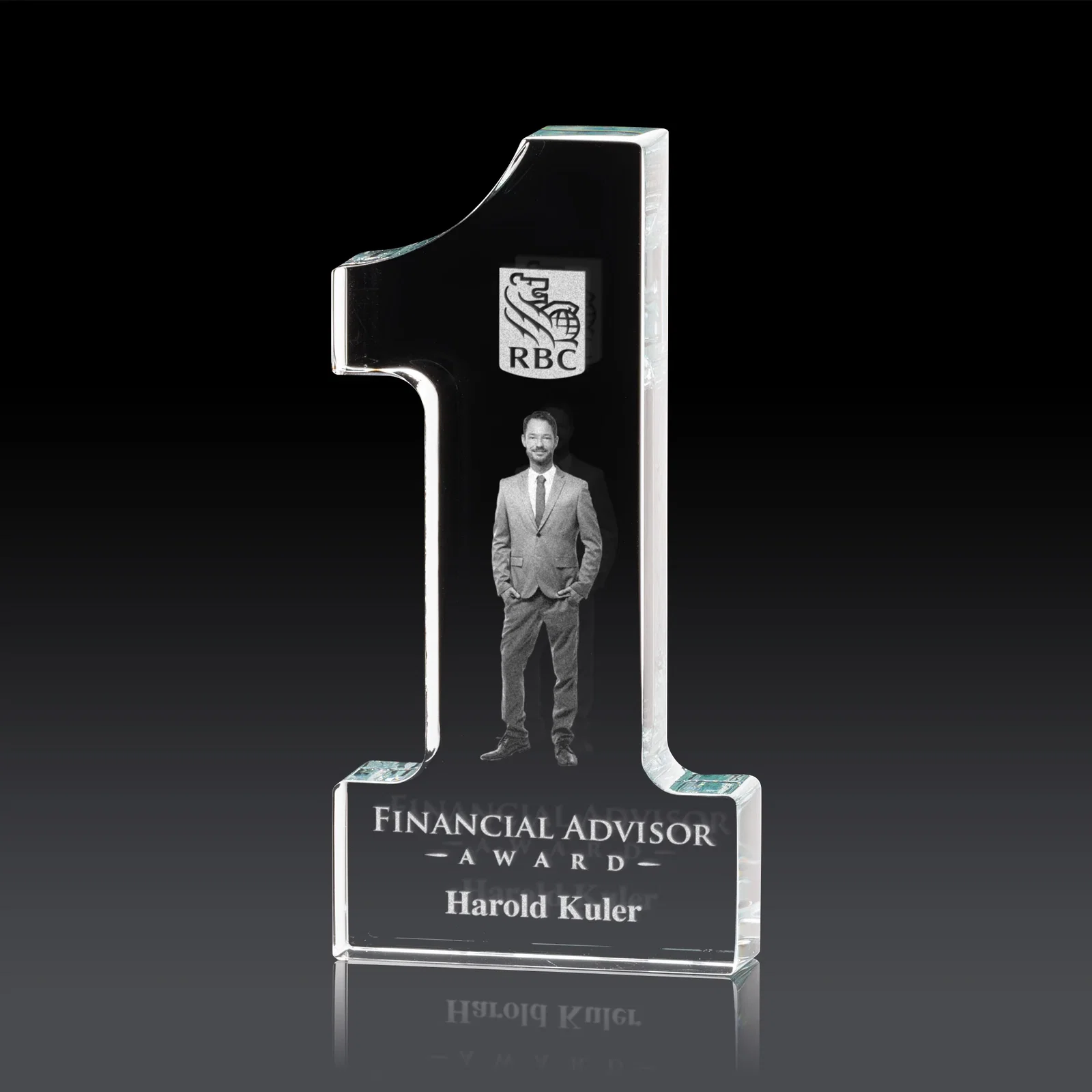 Custom Freestanding Number One Crystal Award, 5" for corporate award ceremonies