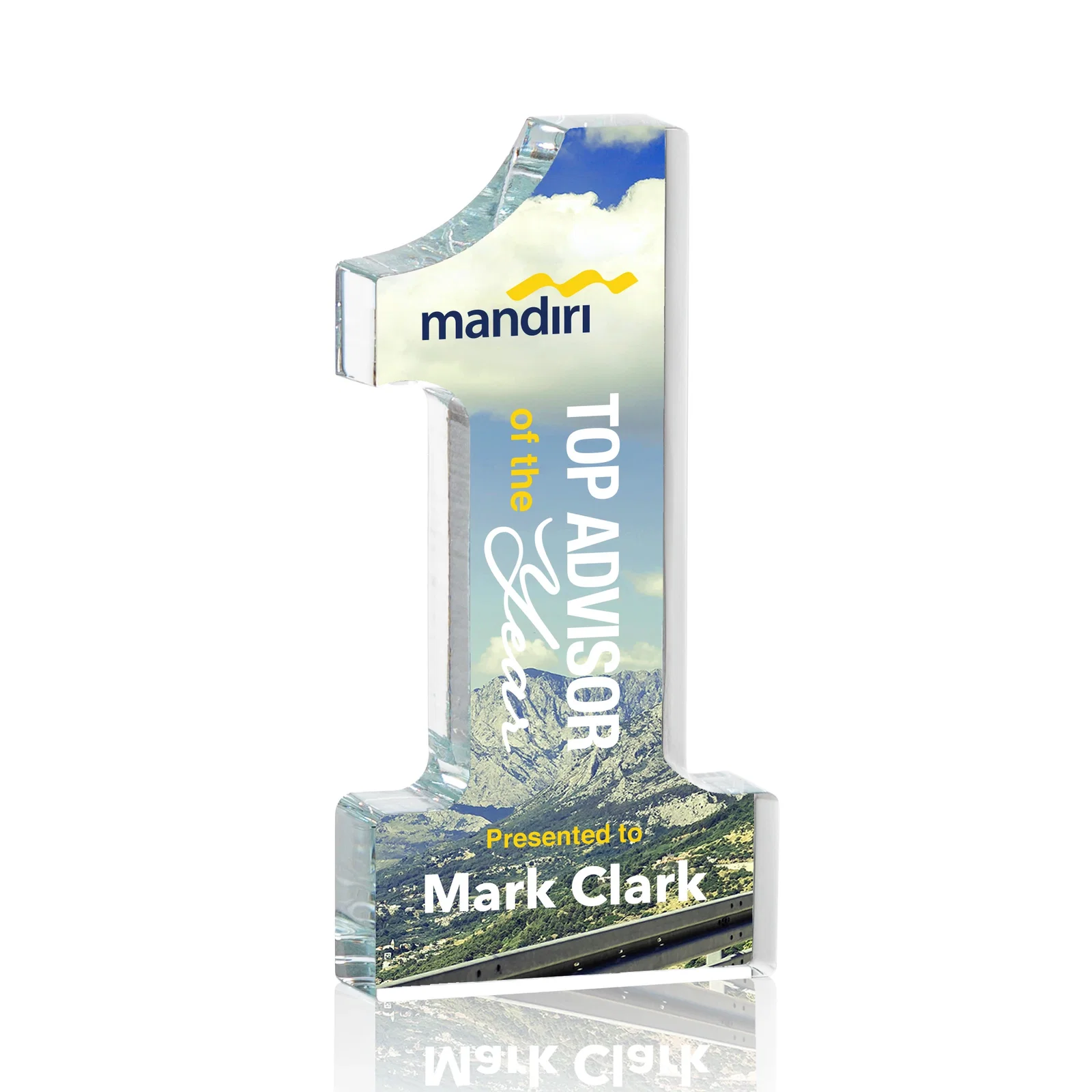 Custom Freestanding Number One Crystal Award, 5" for service anniversary gifts