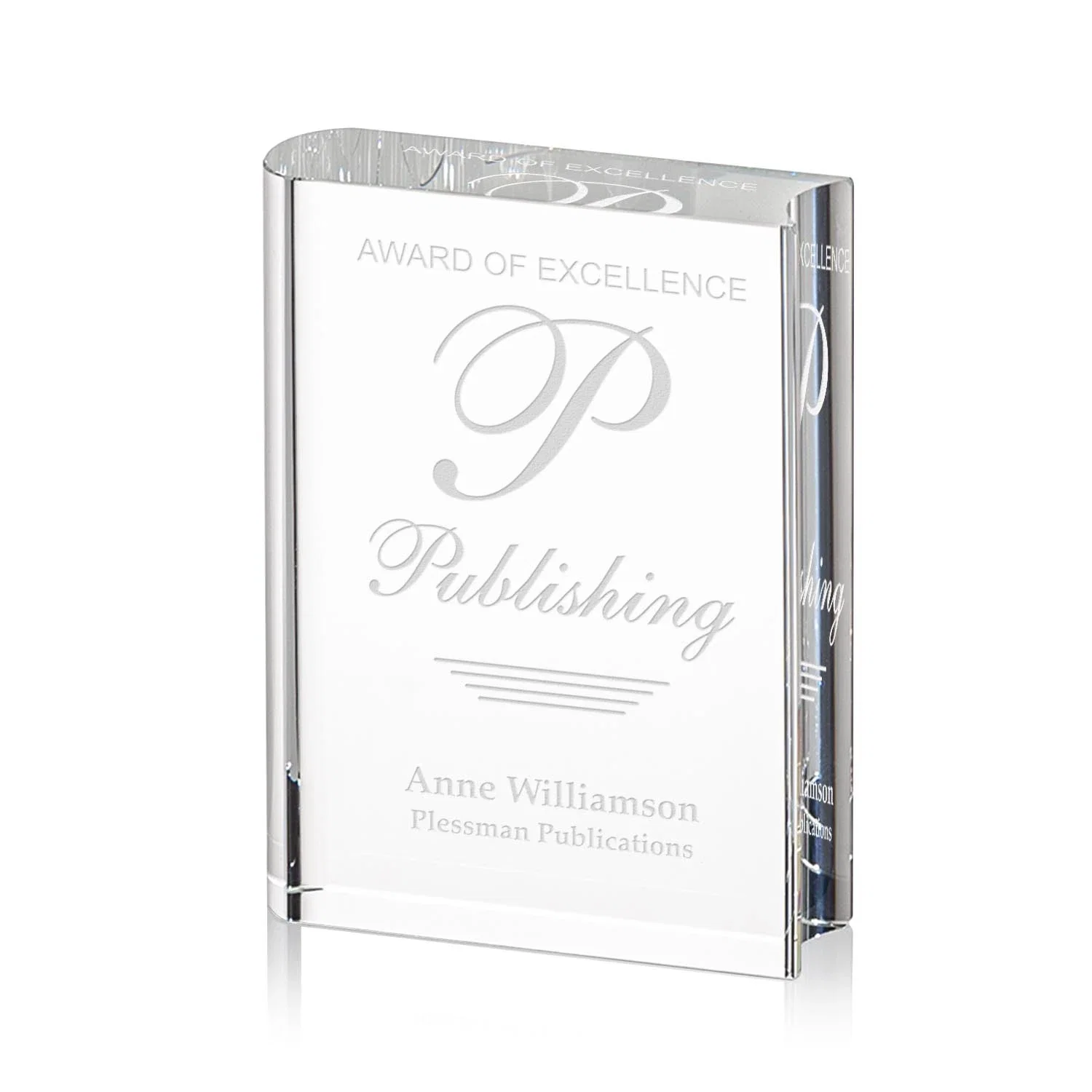 Custom Full Color Open Book Crystal Award for service anniversary gifts