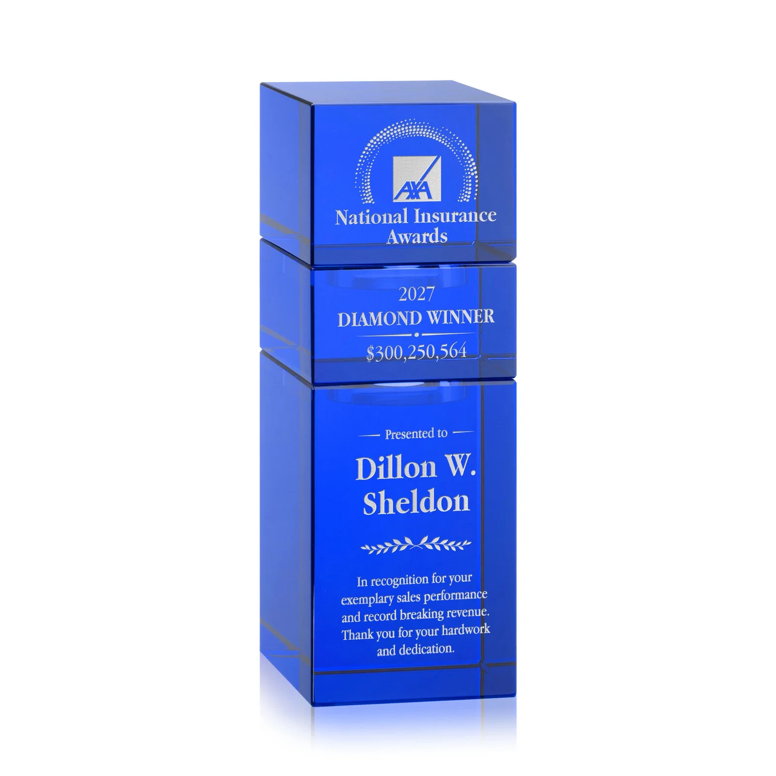 Promotional Optical Crystal Stacker Block for the Tofino Milestone Tower for company anniversary events