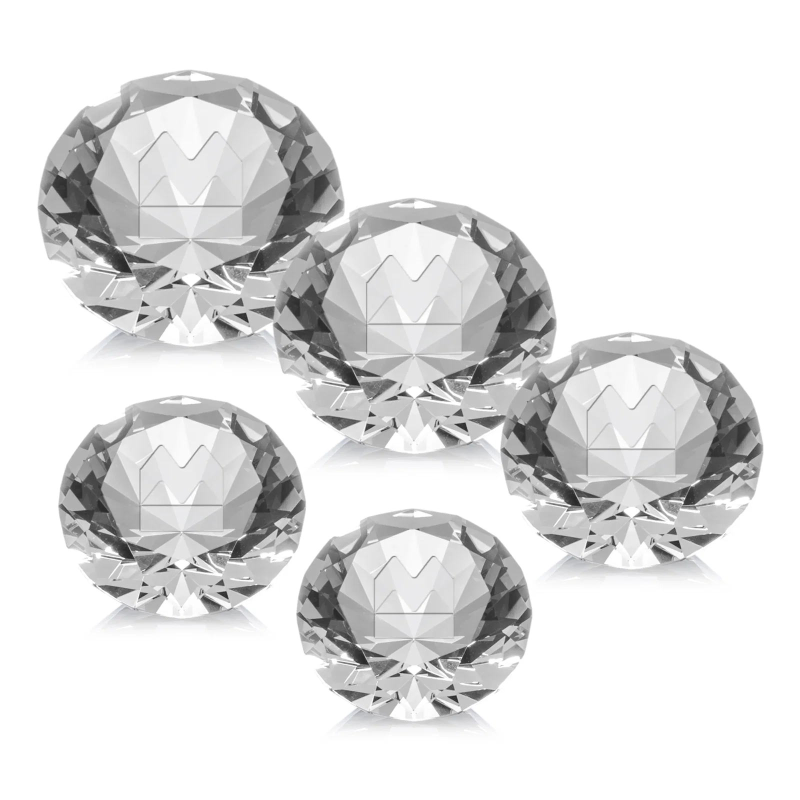 Custom Brilliant-Cut Diamond Crystal Paperweight, 2"-4" in 5 Sizes, gemstone award for employee recognition