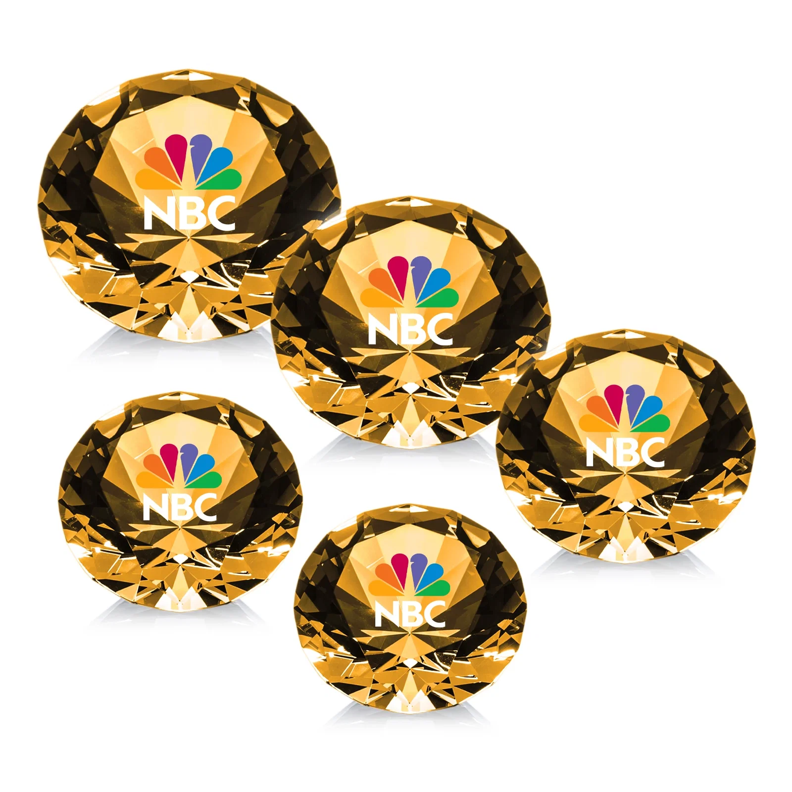 Branded Brilliant-Cut Diamond Crystal Paperweight, 2"-4" in 5 Sizes, gemstone award for corporate award ceremonies