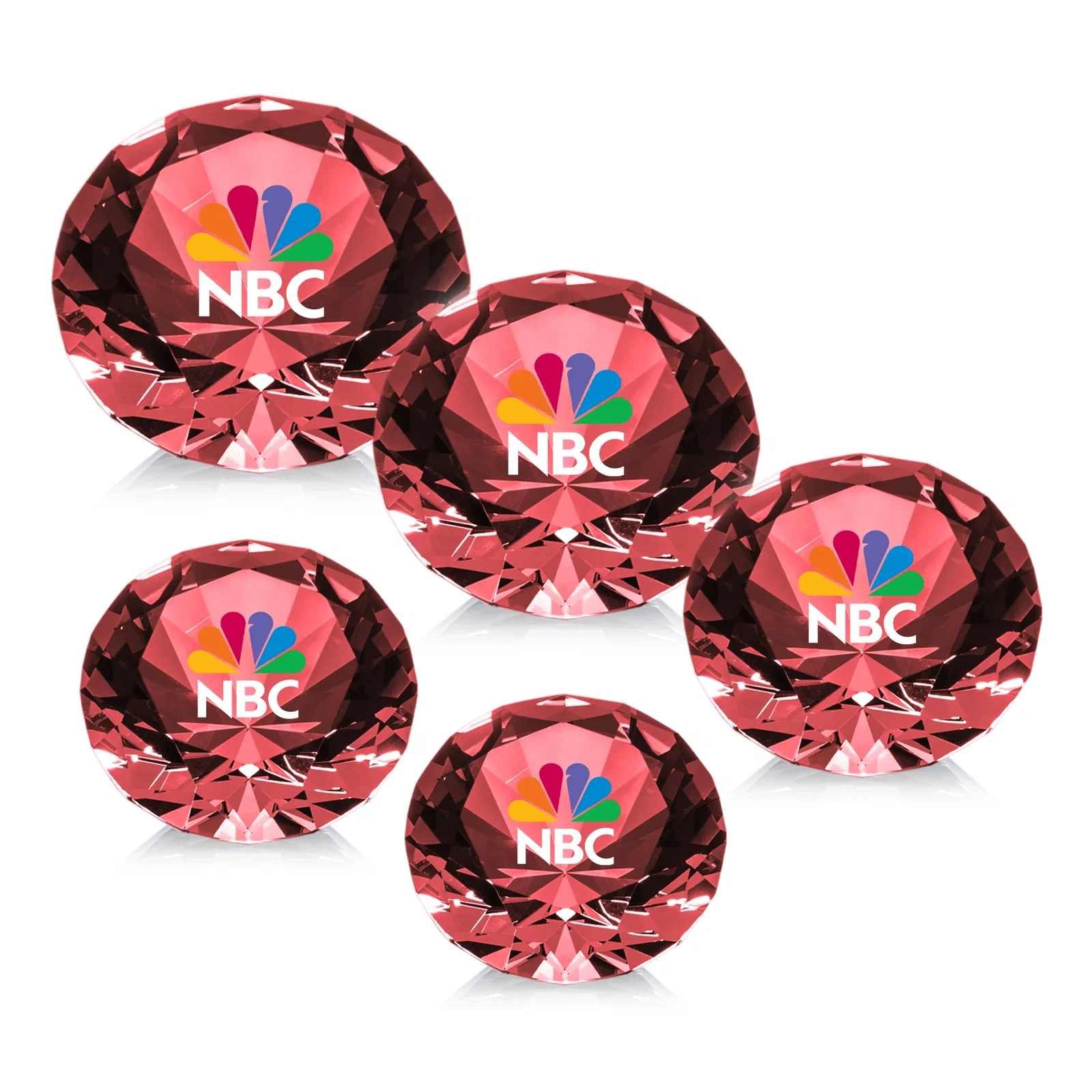 Custom printed Brilliant-Cut Diamond Crystal Paperweight, 2"-4" in 5 Sizes, gemstone award for corporate award ceremonies