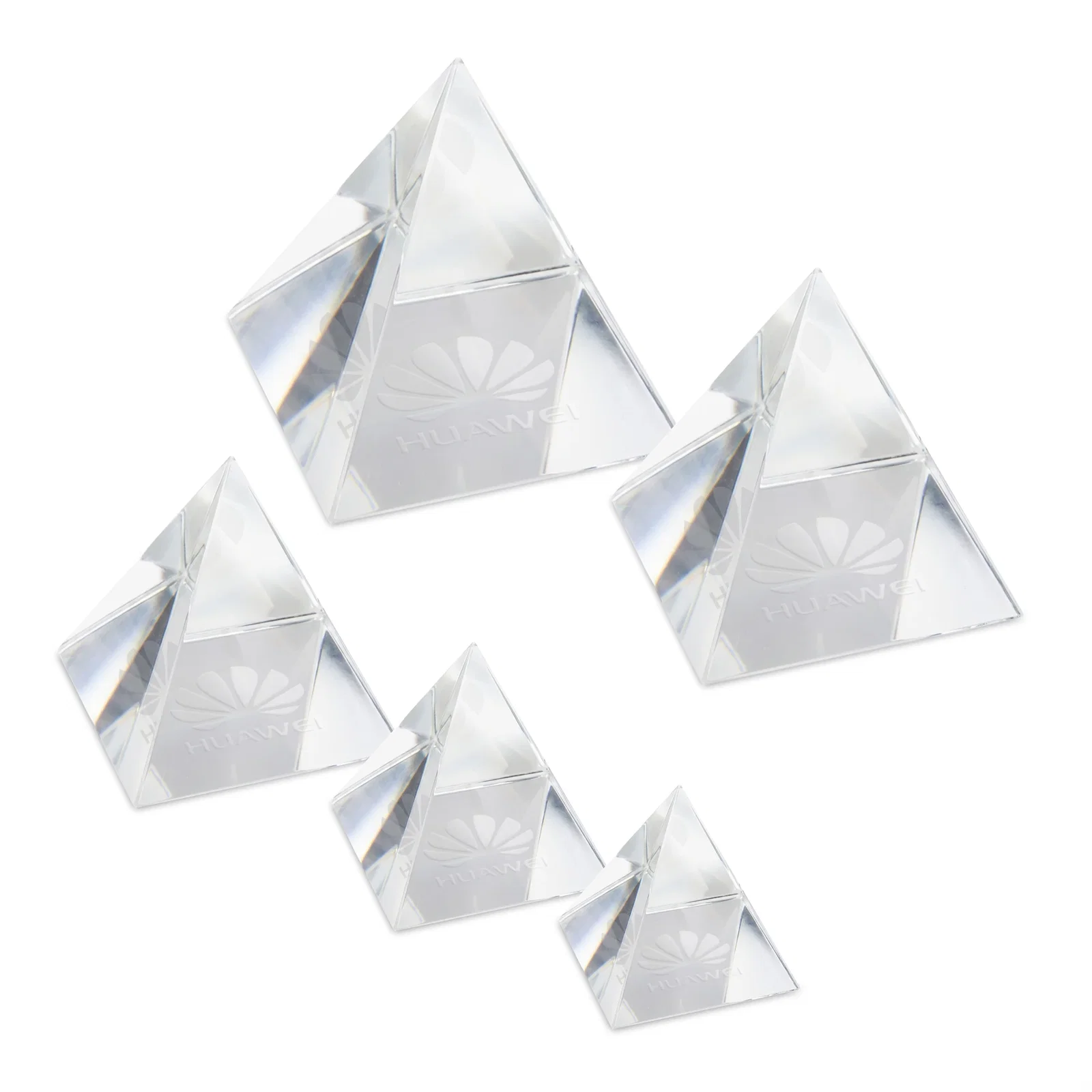 Custom Pyramid Crystal Paperweight, 2"-4" Optical Crystal in 5 Sizes for employee recognition