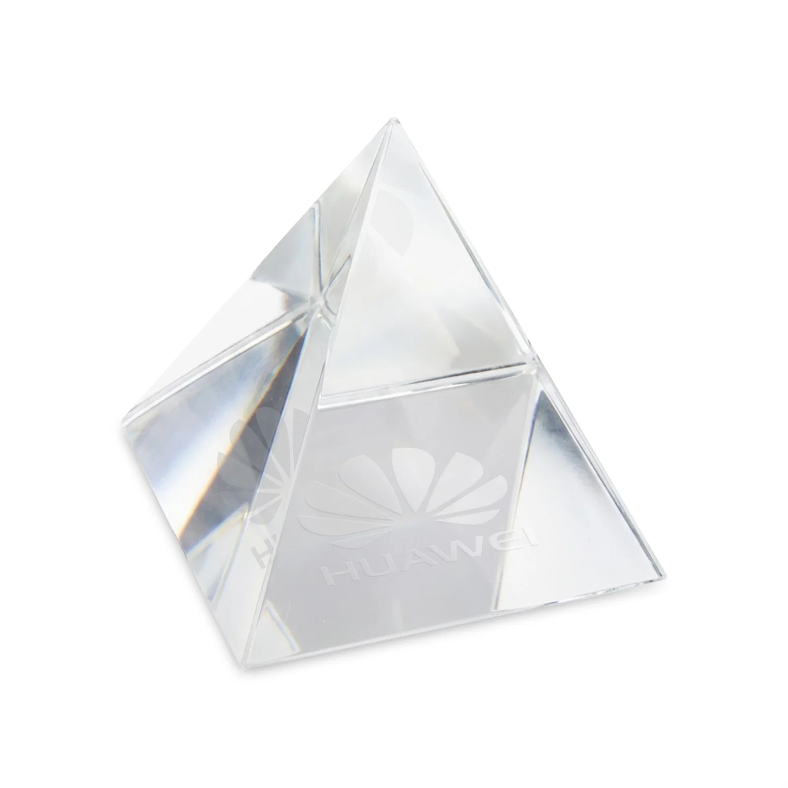Custom Pyramid Crystal Paperweight, 2"-4" Optical Crystal in 5 Sizes for service anniversary gifts