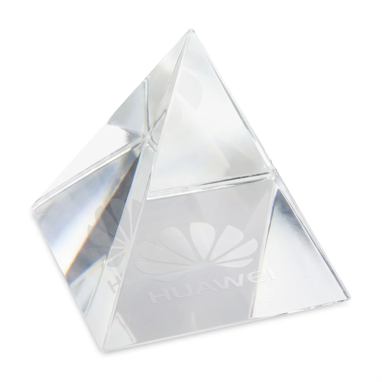 Custom Pyramid Crystal Paperweight, 2"-4" Optical Crystal in 5 Sizes for team milestone celebrations