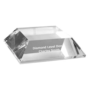 Beveled Optically Perfect Glass Award Base, 4.75" x 4.75" x 1.25", Etched Imprint