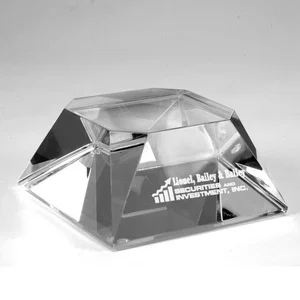 Double Beveled Optically Perfect Glass Award Base, 4" x 4" x 3", Etched Imprint