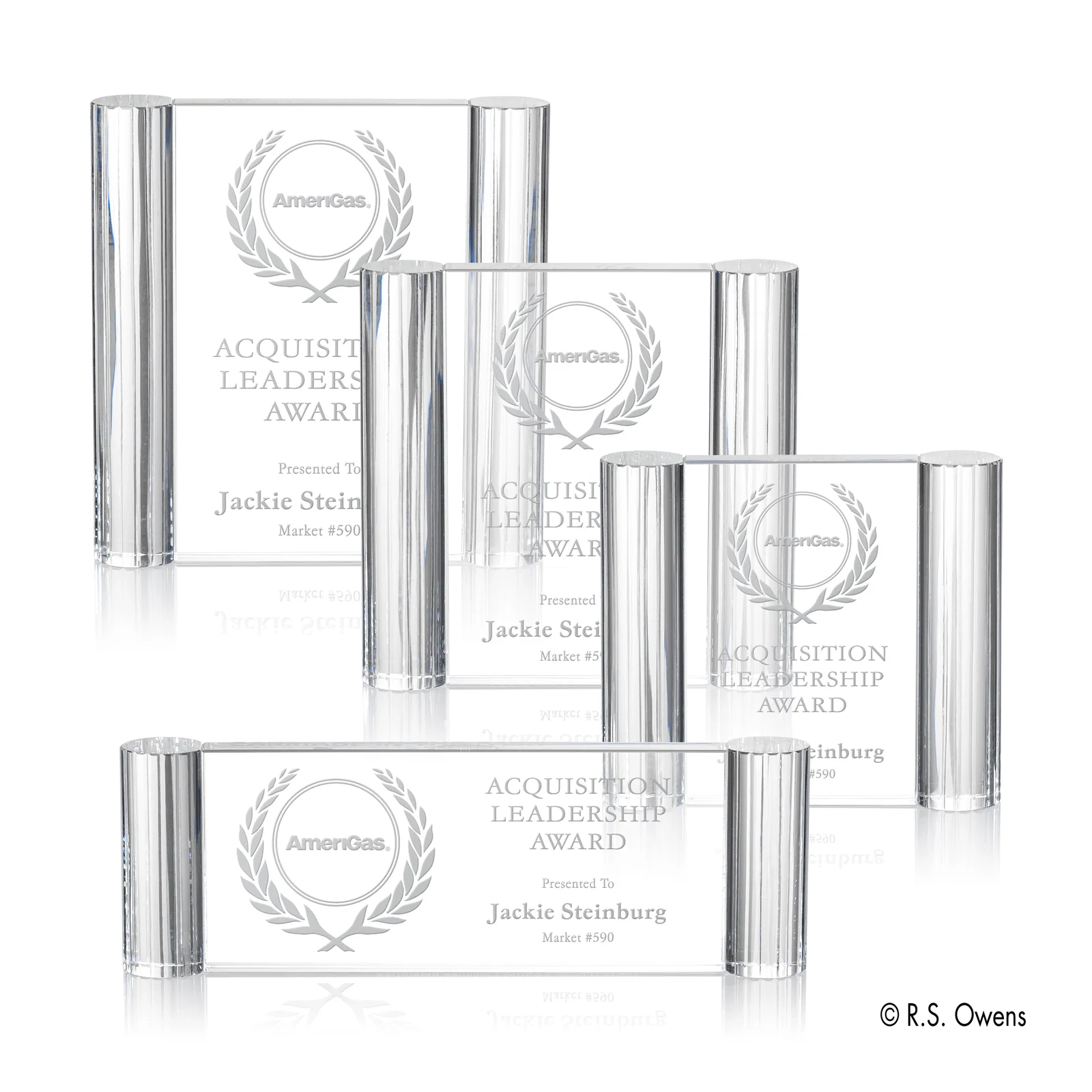 Custom Fire-Polished Grooved Optical Crystal Column Award, awards for employee recognition