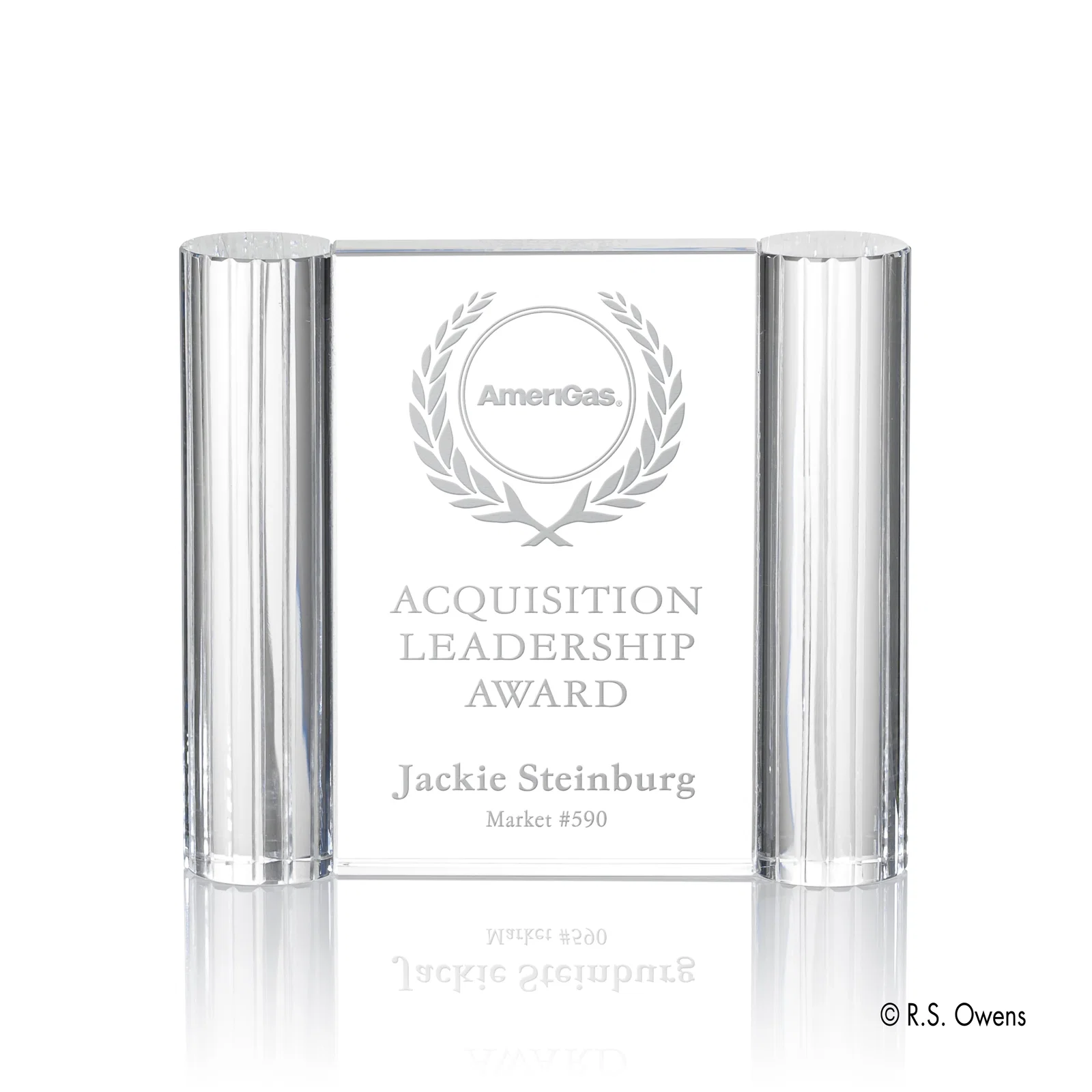 Custom Fire-Polished Grooved Optical Crystal Column Award, awards for corporate award ceremonies