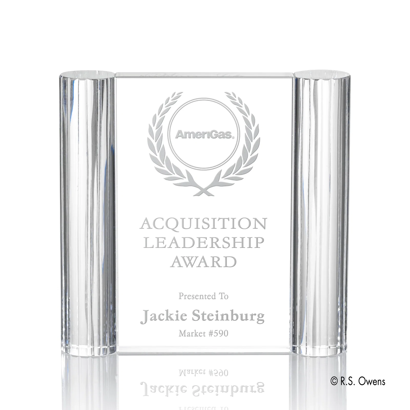 Custom Fire-Polished Grooved Optical Crystal Column Award, awards for service anniversary gifts