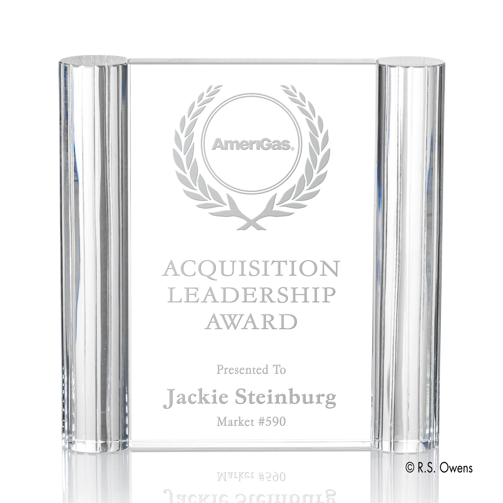 Custom Fire-Polished Grooved Optical Crystal Column Award, awards for sales achievement awards