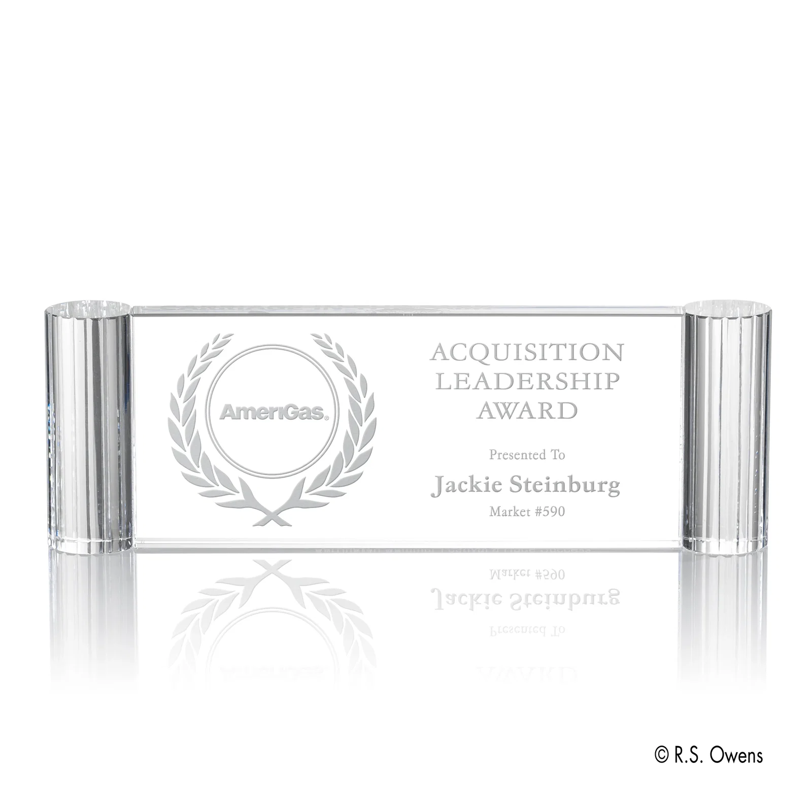 Custom Fire-Polished Grooved Optical Crystal Column Award, awards for retirement presentations