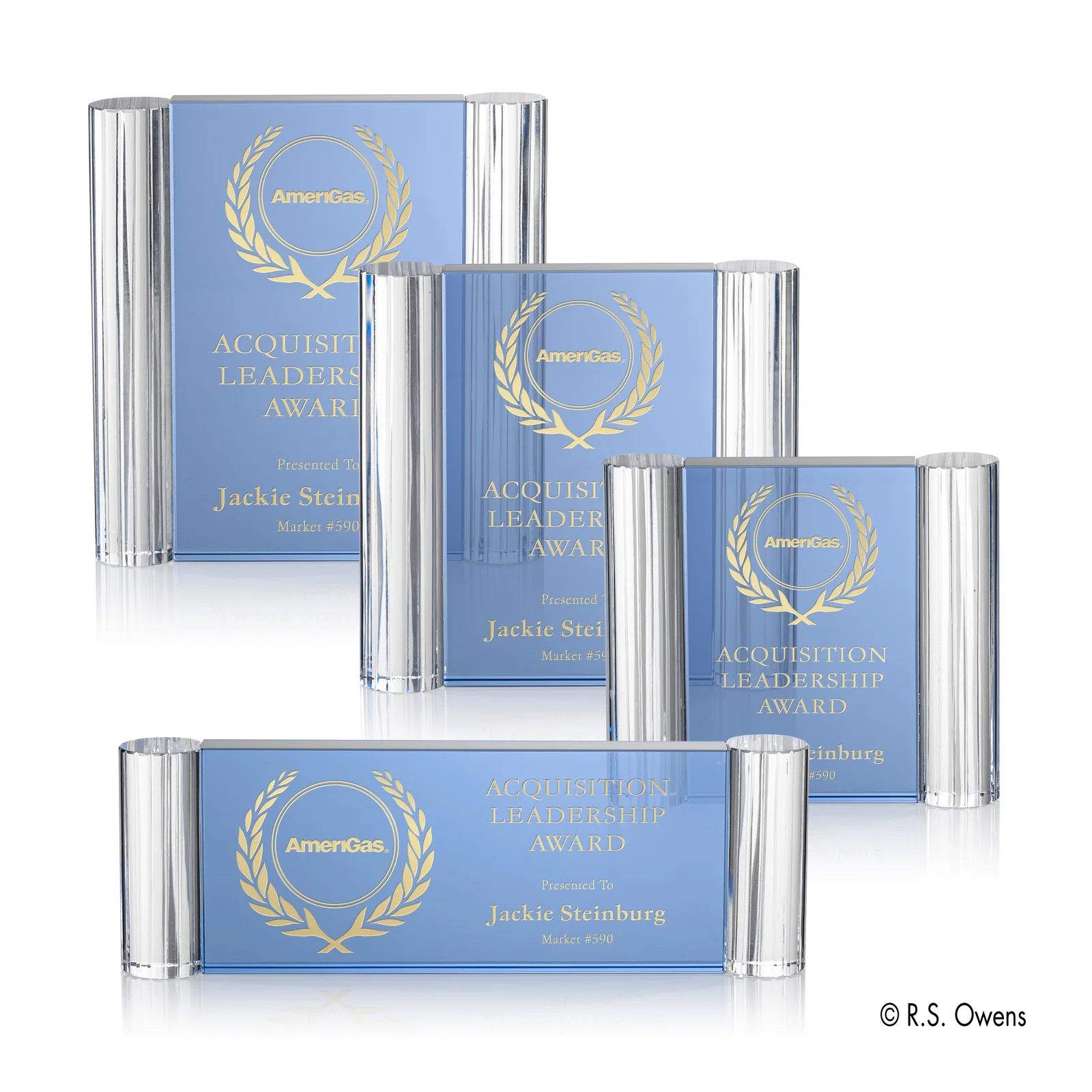Custom Fire-Polished Grooved Optical Crystal Column Award, awards for team milestone celebrations