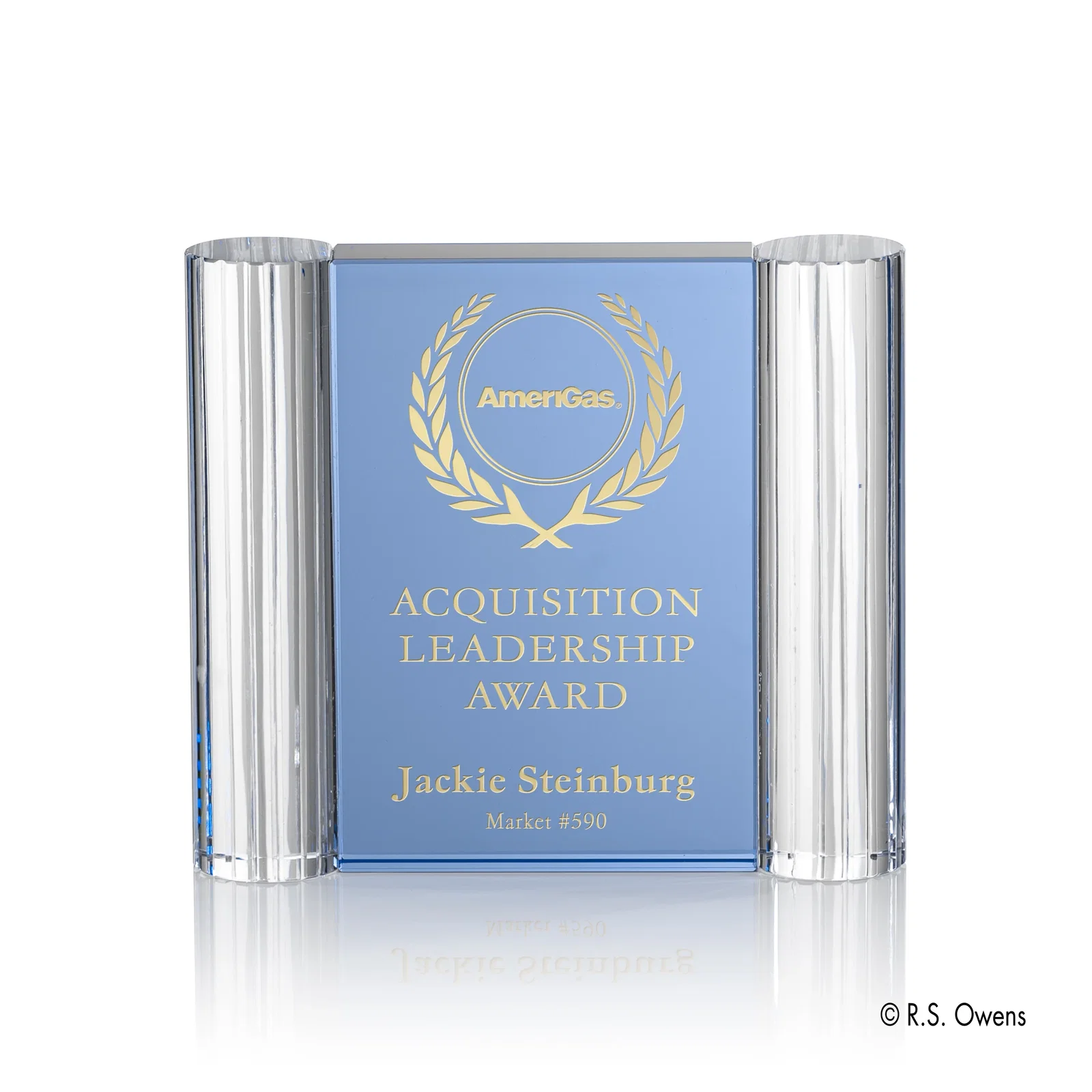 Custom Fire-Polished Grooved Optical Crystal Column Award, awards for donor appreciation