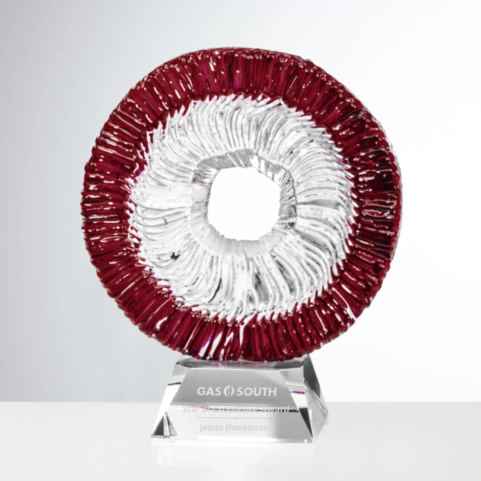 Custom Fused Swirl Art Glass Round Award With Natural Center Opening for service anniversary gifts