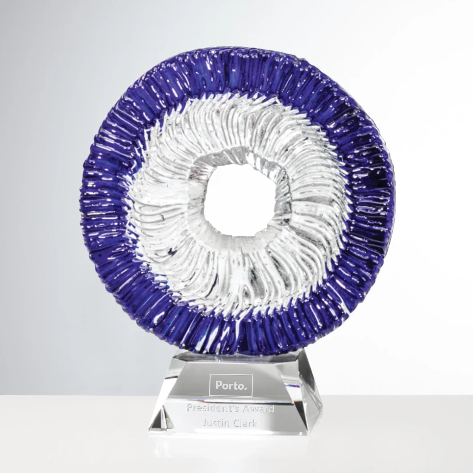 Custom Fused Swirl Art Glass Round Award With Natural Center Opening for sales achievement awards