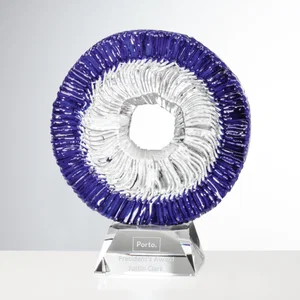 Fused Swirl Art Glass Round Award With Natural Center Opening
