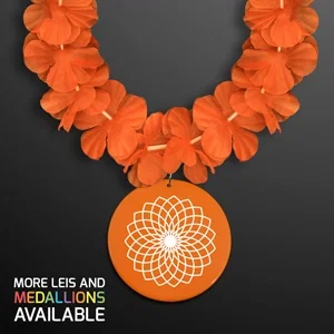Orange Flower Hawaiian Lei with Custom Medallion — view 2