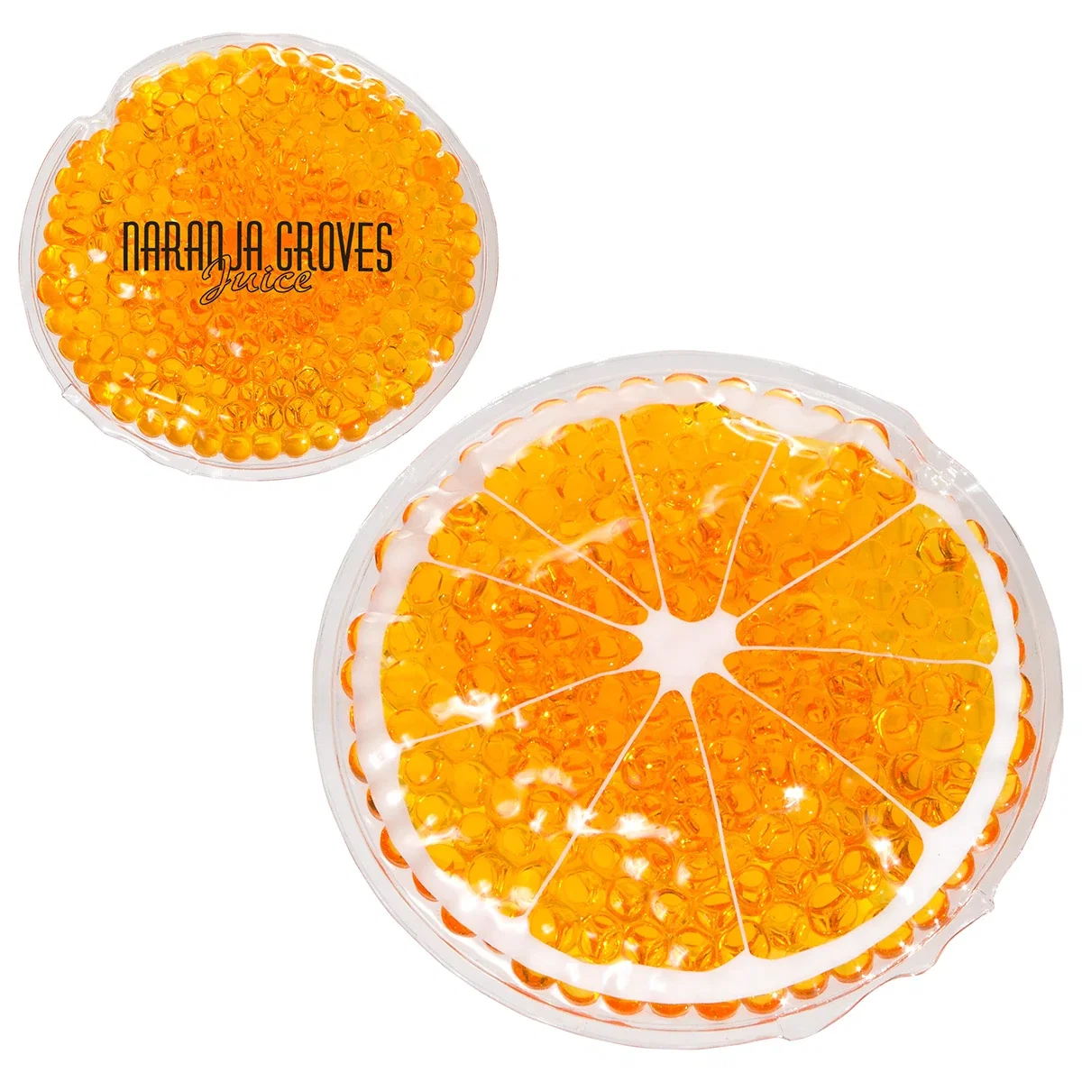 Orange-shaped hot/cold gel pack, round design for warm or cold therapy