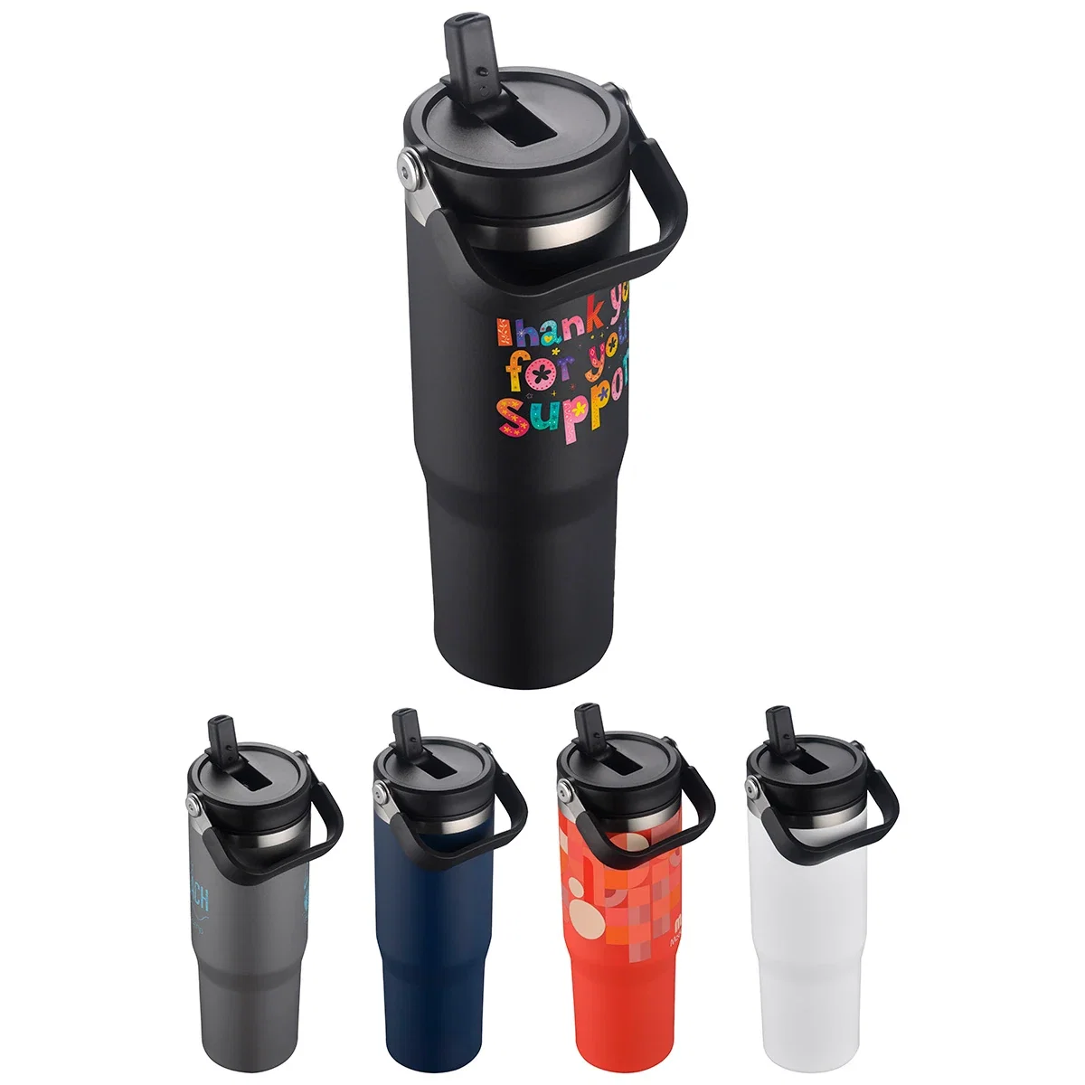 Oreno 30 oz straw lid travel tumbler with custom logo, hero front view