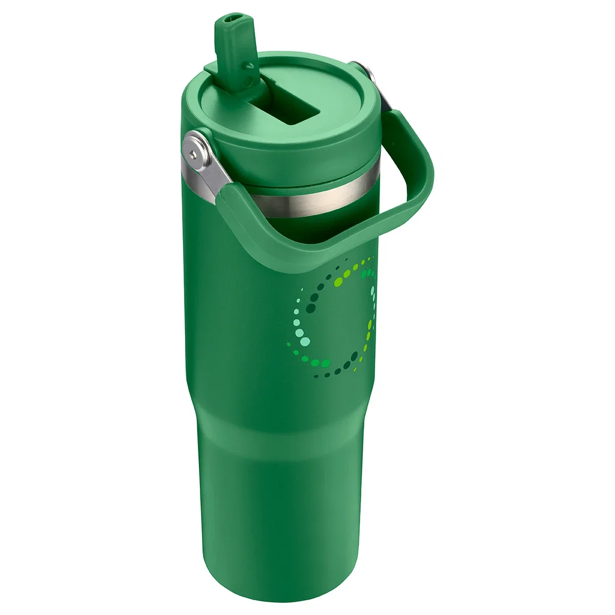 Oreno 30 oz promotional travel tumbler, carry handle close-up
