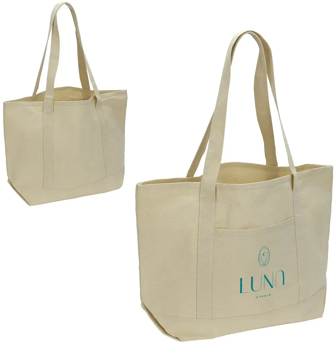 Custom Orion 10 oz recycled cotton tote, branded eco shopper front view with logo area