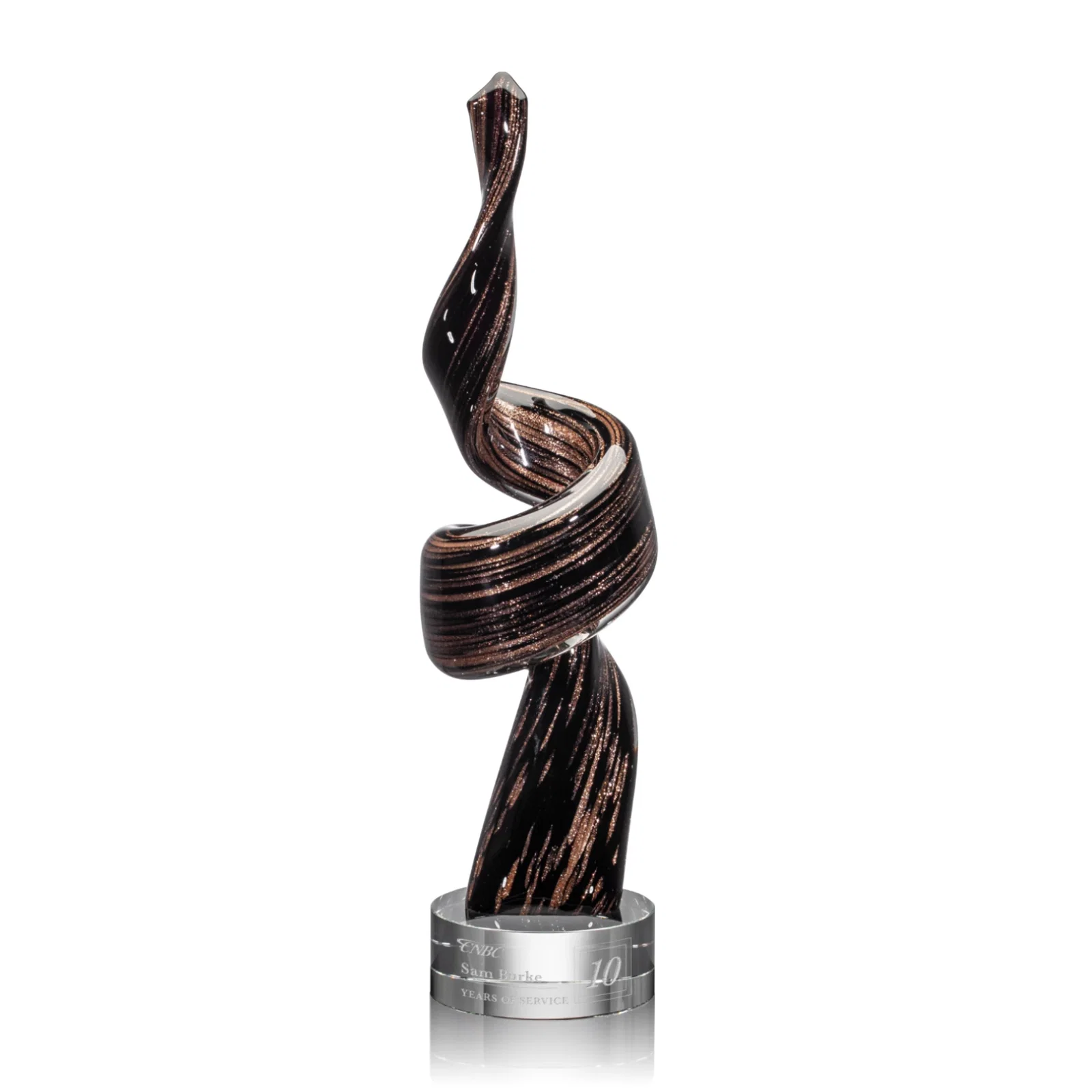 Custom Glass Tower Award, Swirling Single-Piece Construction for service anniversary gifts