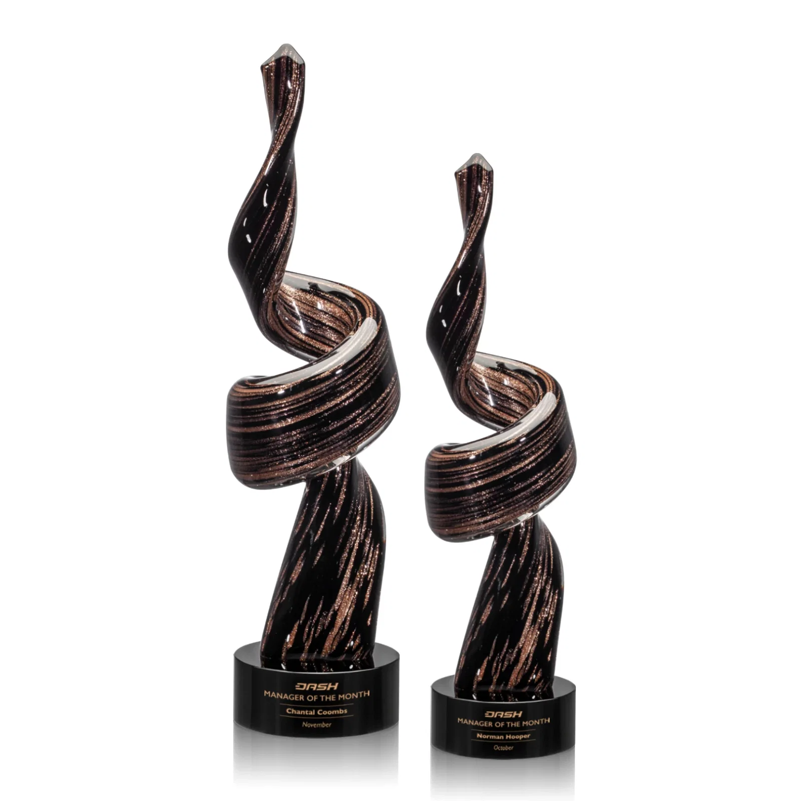 Custom Glass Tower Award, Swirling Single-Piece Construction for sales achievement awards