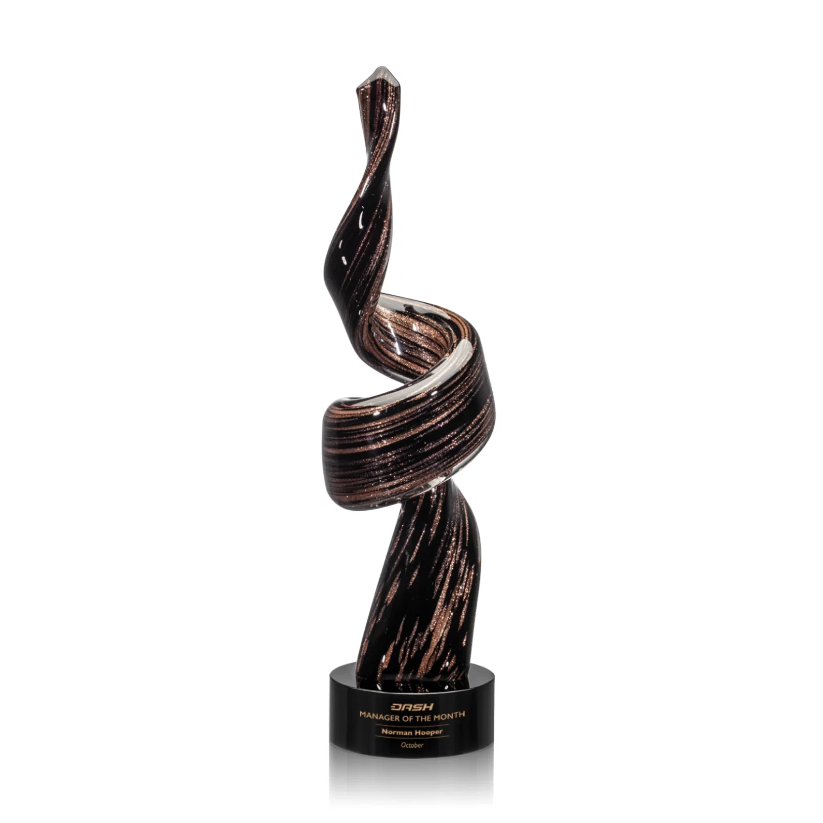 Custom Glass Tower Award, Swirling Single-Piece Construction for retirement presentations