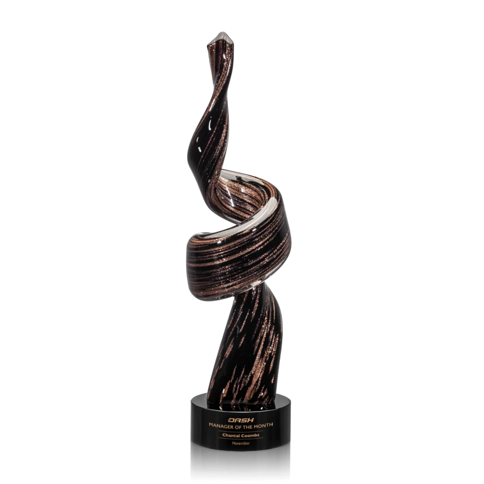 Custom Glass Tower Award, Swirling Single-Piece Construction for team milestone celebrations