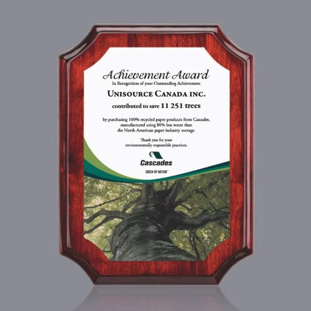 Custom Piano Finish Rosewood Plaque With Notched Border Edge for corporate award ceremonies