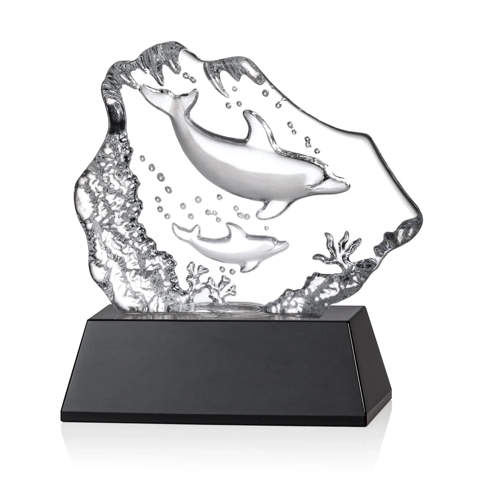 Personalized Optical Crystal Iceberg Award With a Molded Dolphin Pair, awards for donor appreciation