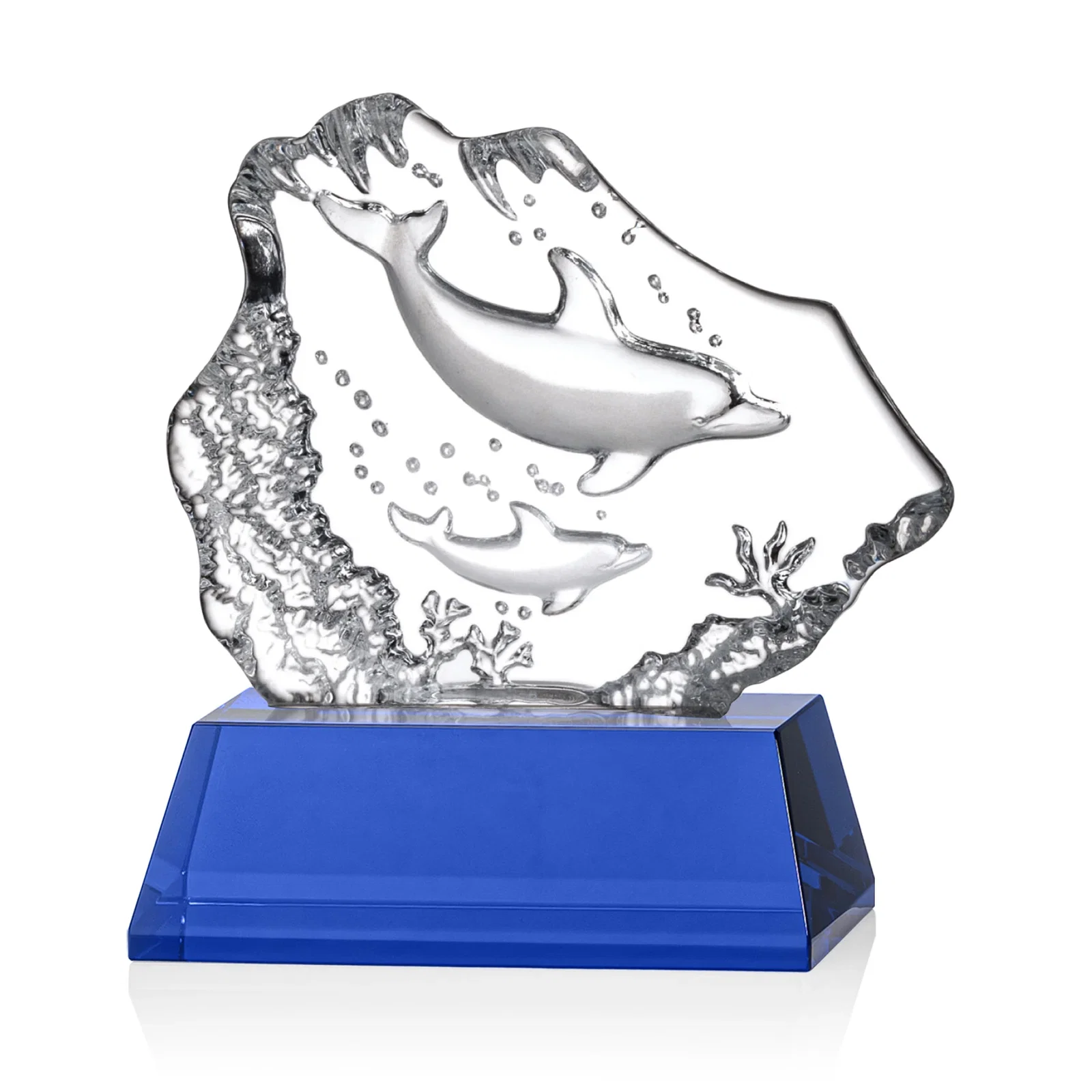 Personalized Optical Crystal Iceberg Award With a Molded Dolphin Pair, awards for graduation ceremonies