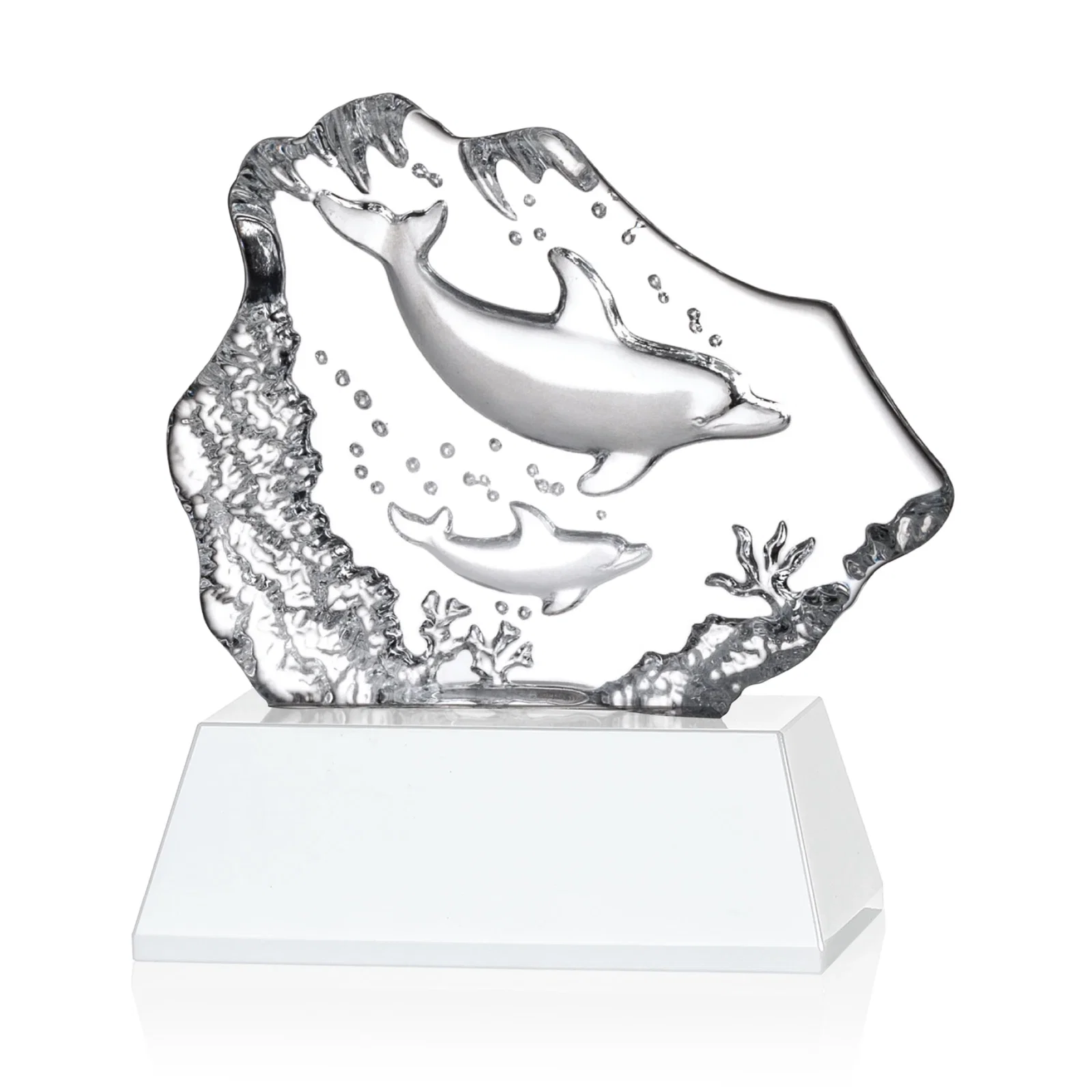 Personalized Optical Crystal Iceberg Award With a Molded Dolphin Pair, awards for dealer and partner awards