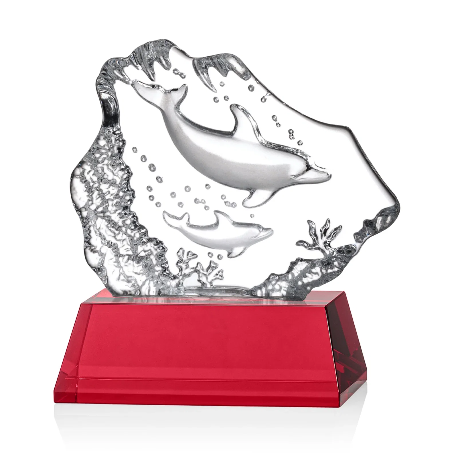 Promotional Optical Crystal Iceberg Award With a Molded Dolphin Pair, awards for employee recognition