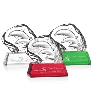 Optical Crystal Iceberg Award With Three Molded Dolphins