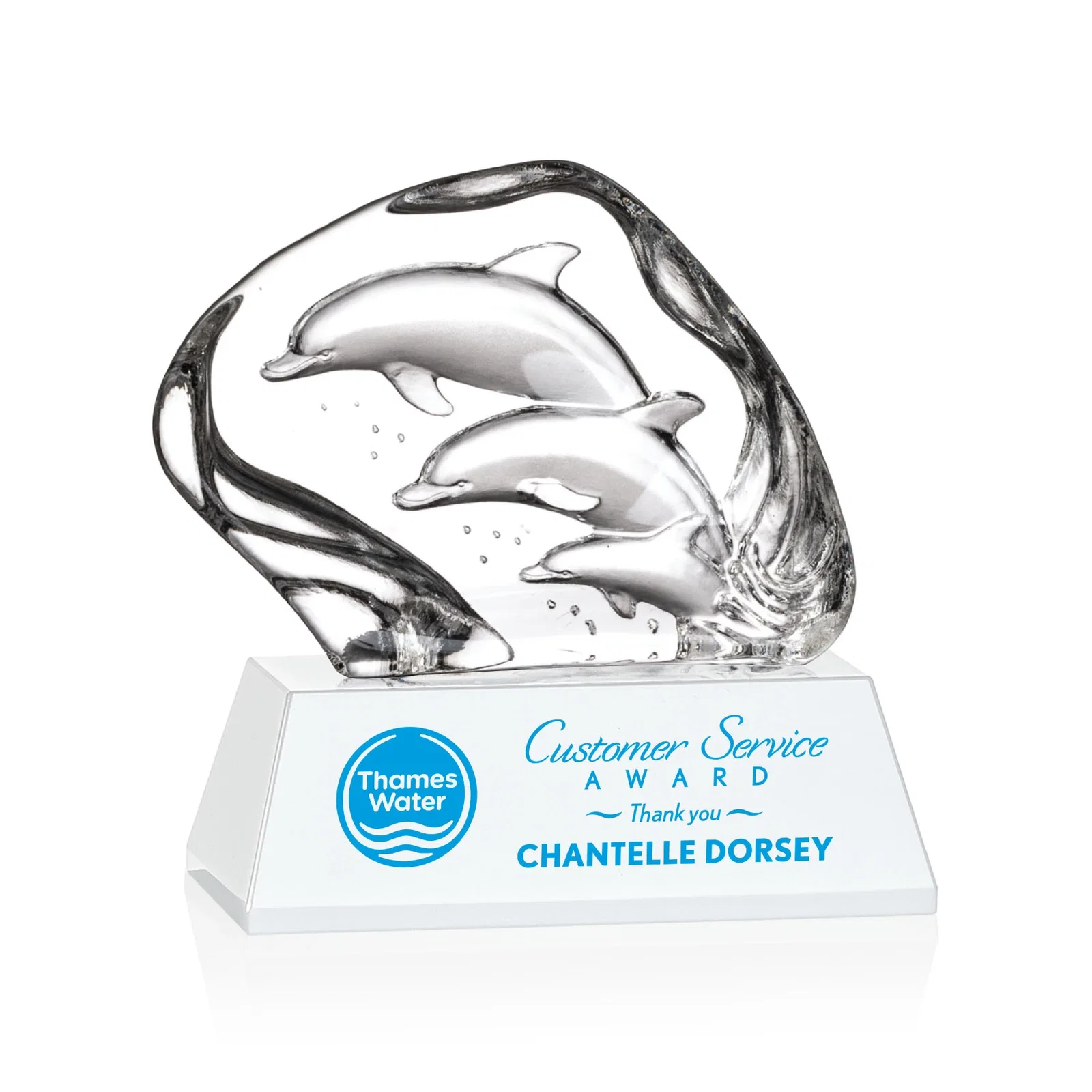 Personalized Optical Crystal Iceberg Award With Three Molded Dolphins, awards for sales achievement awards
