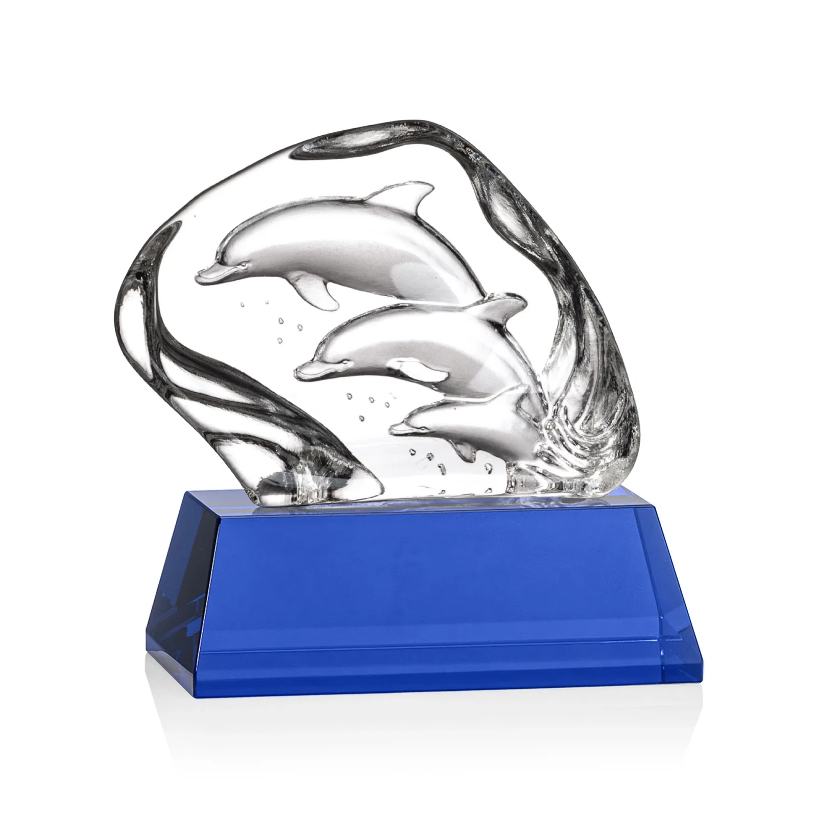 Personalized Optical Crystal Iceberg Award With Three Molded Dolphins, awards for graduation ceremonies
