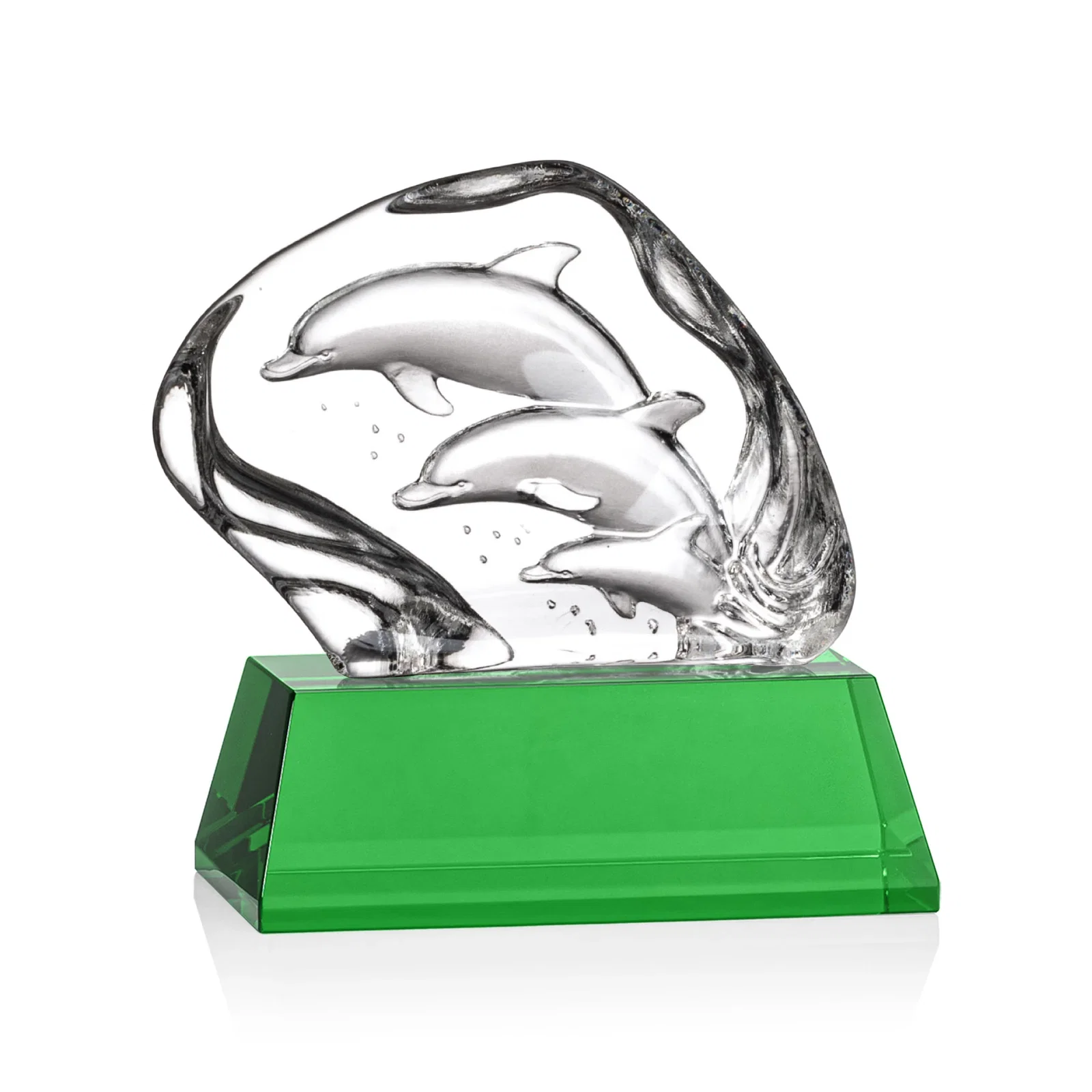 Personalized Optical Crystal Iceberg Award With Three Molded Dolphins, awards for safety achievement programs