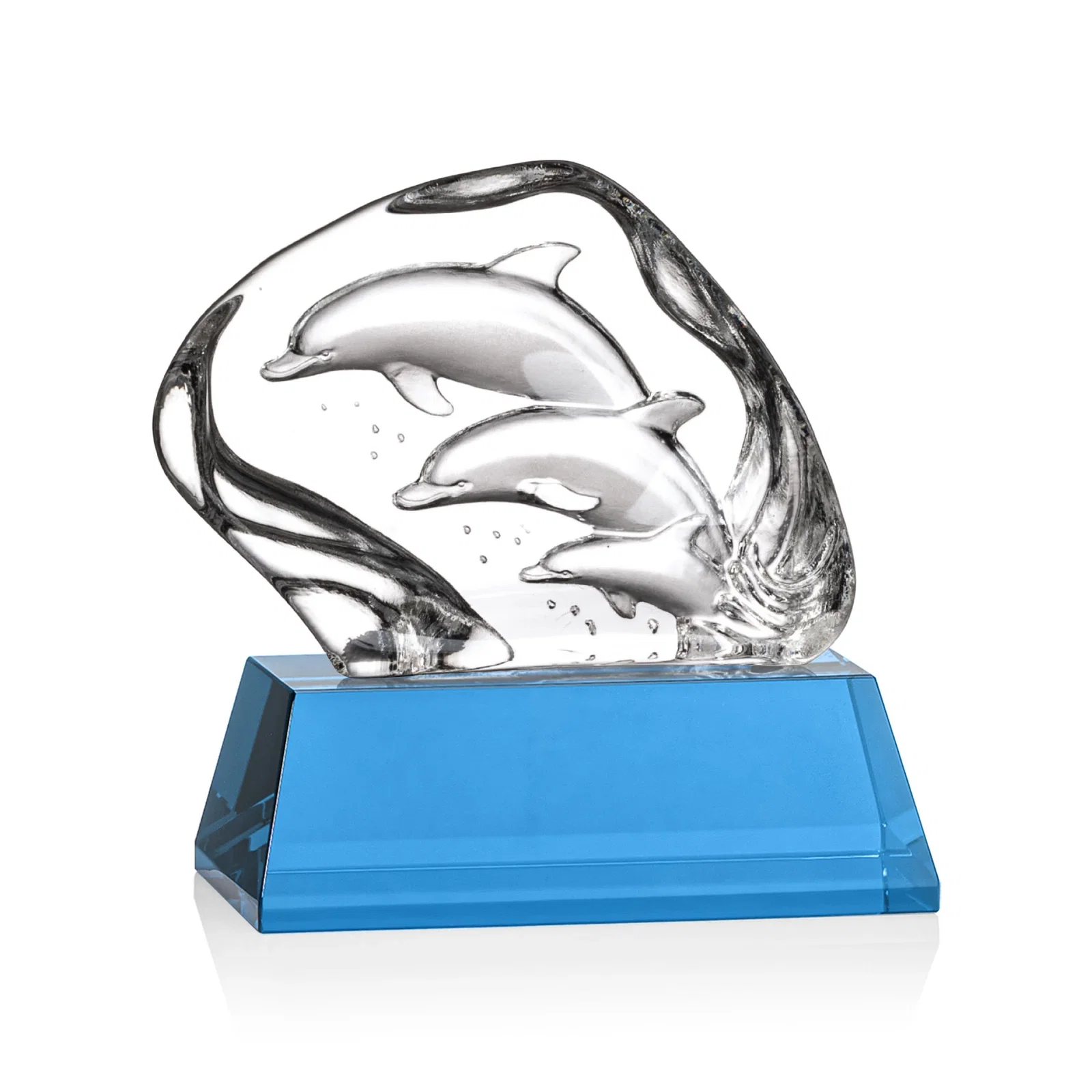 Personalized Optical Crystal Iceberg Award With Three Molded Dolphins, awards for volunteer appreciation