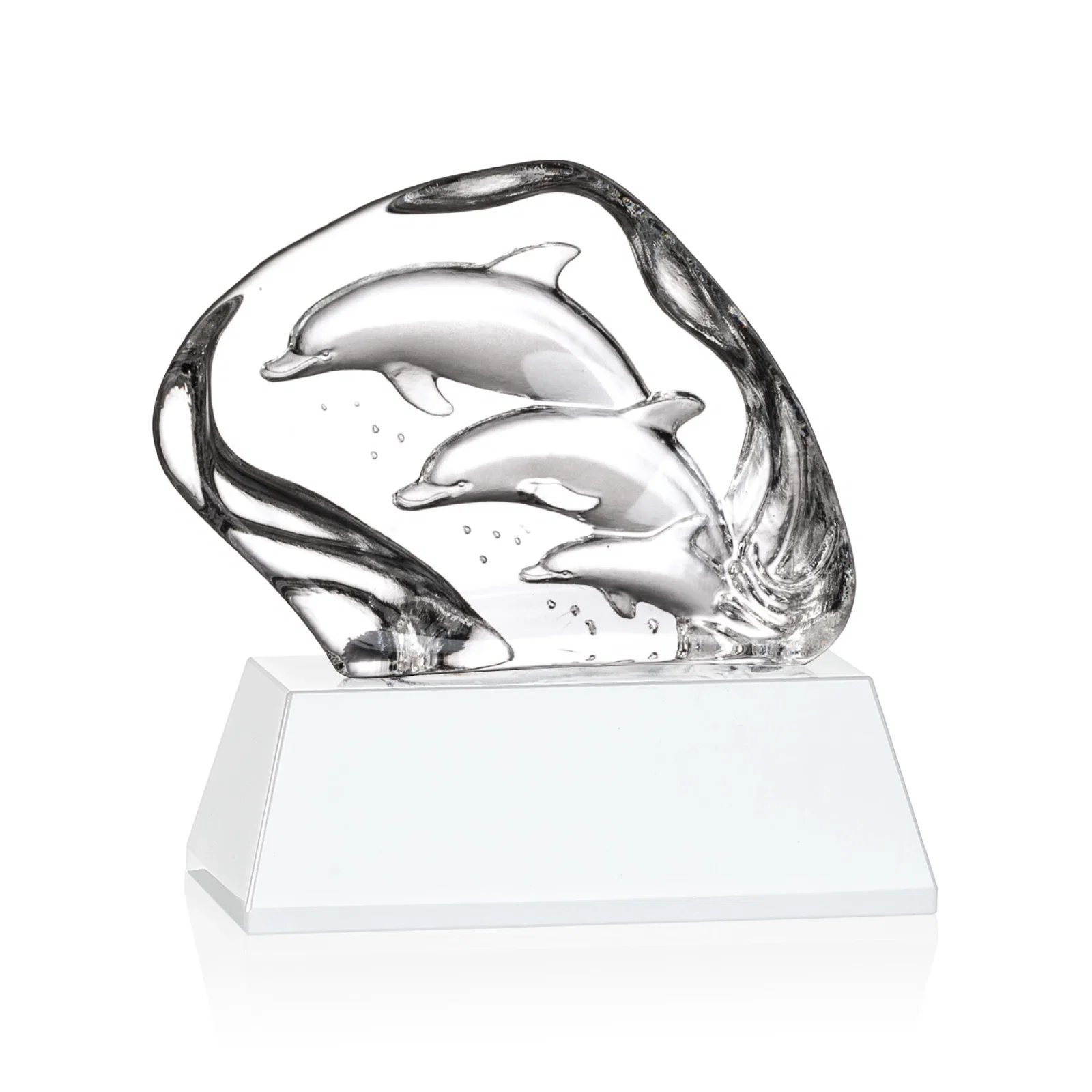Personalized Optical Crystal Iceberg Award With Three Molded Dolphins, awards for dealer and partner awards