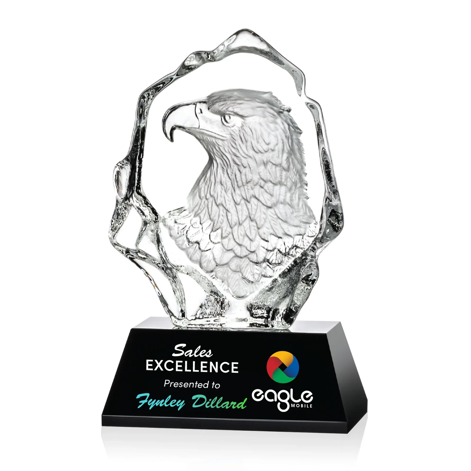 Custom Optical Crystal Iceberg Award With a Molded Eagle Head for company anniversary events