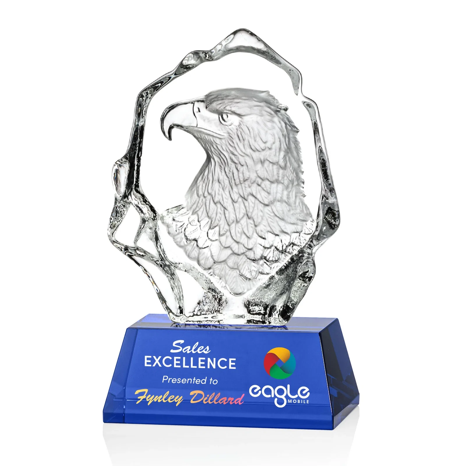 Personalized Optical Crystal Iceberg Award With a Molded Eagle Head for employee recognition