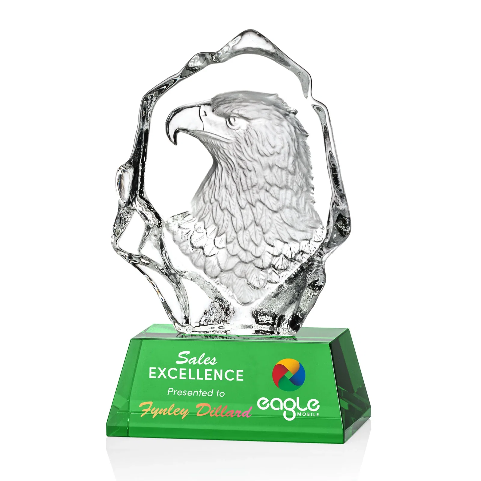 Personalized Optical Crystal Iceberg Award With a Molded Eagle Head for corporate award ceremonies